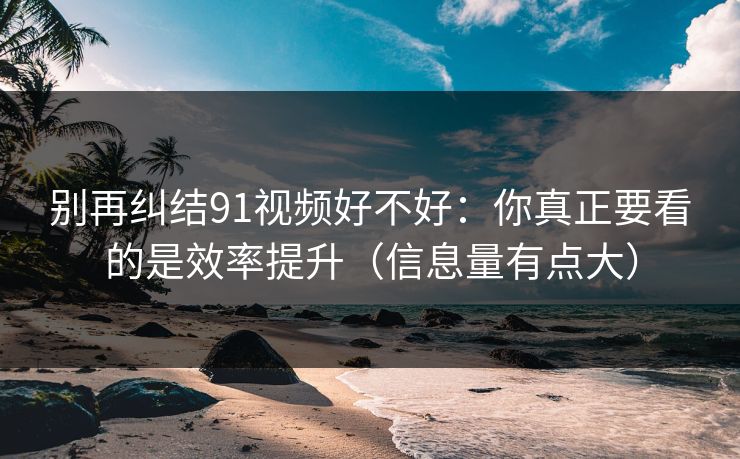 别再纠结91视频好不好：你真正要看的是效率提升（信息量有点大）